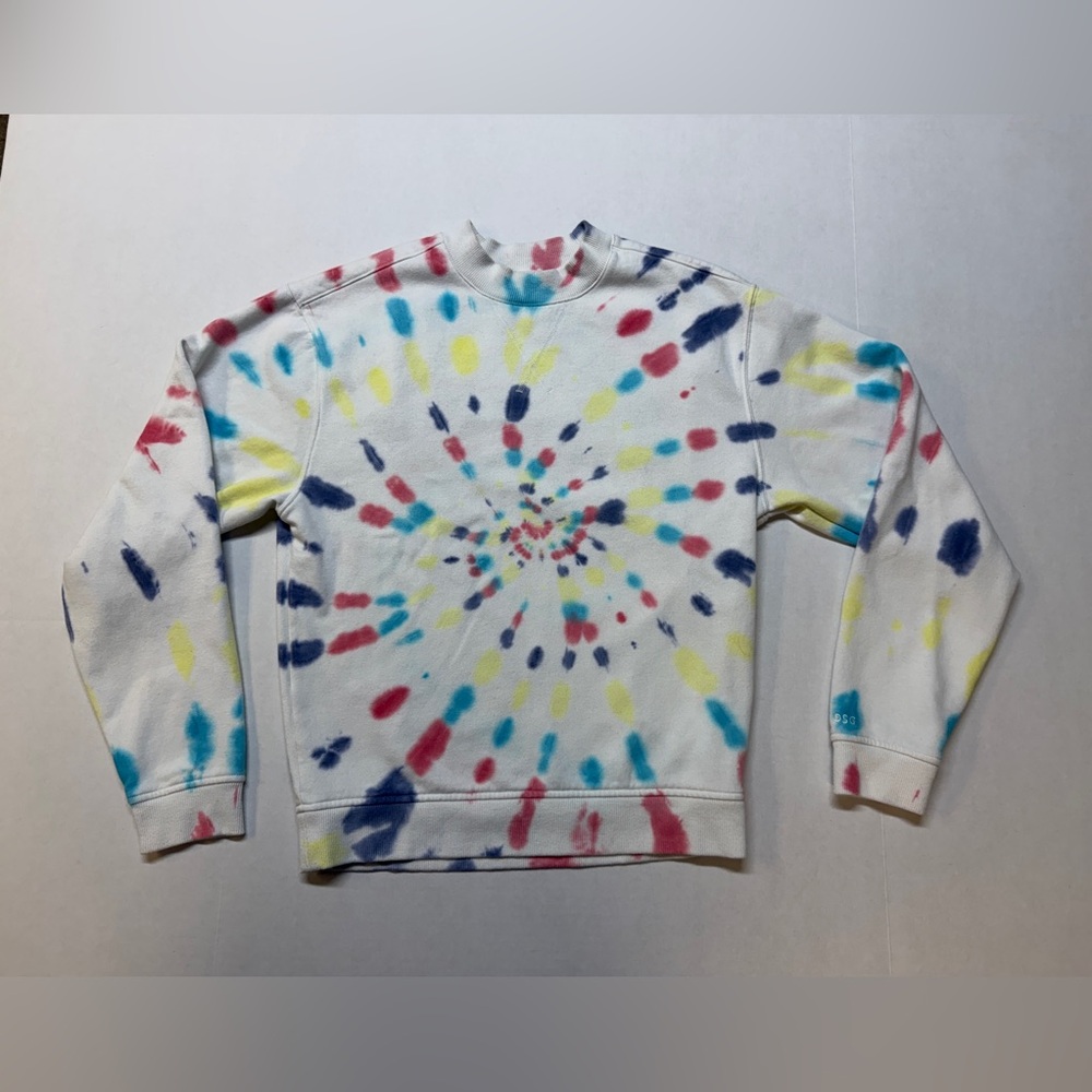 DSG Brand Extra Small White Pink Blue Yellow Swirl Tie Dye Crewneck